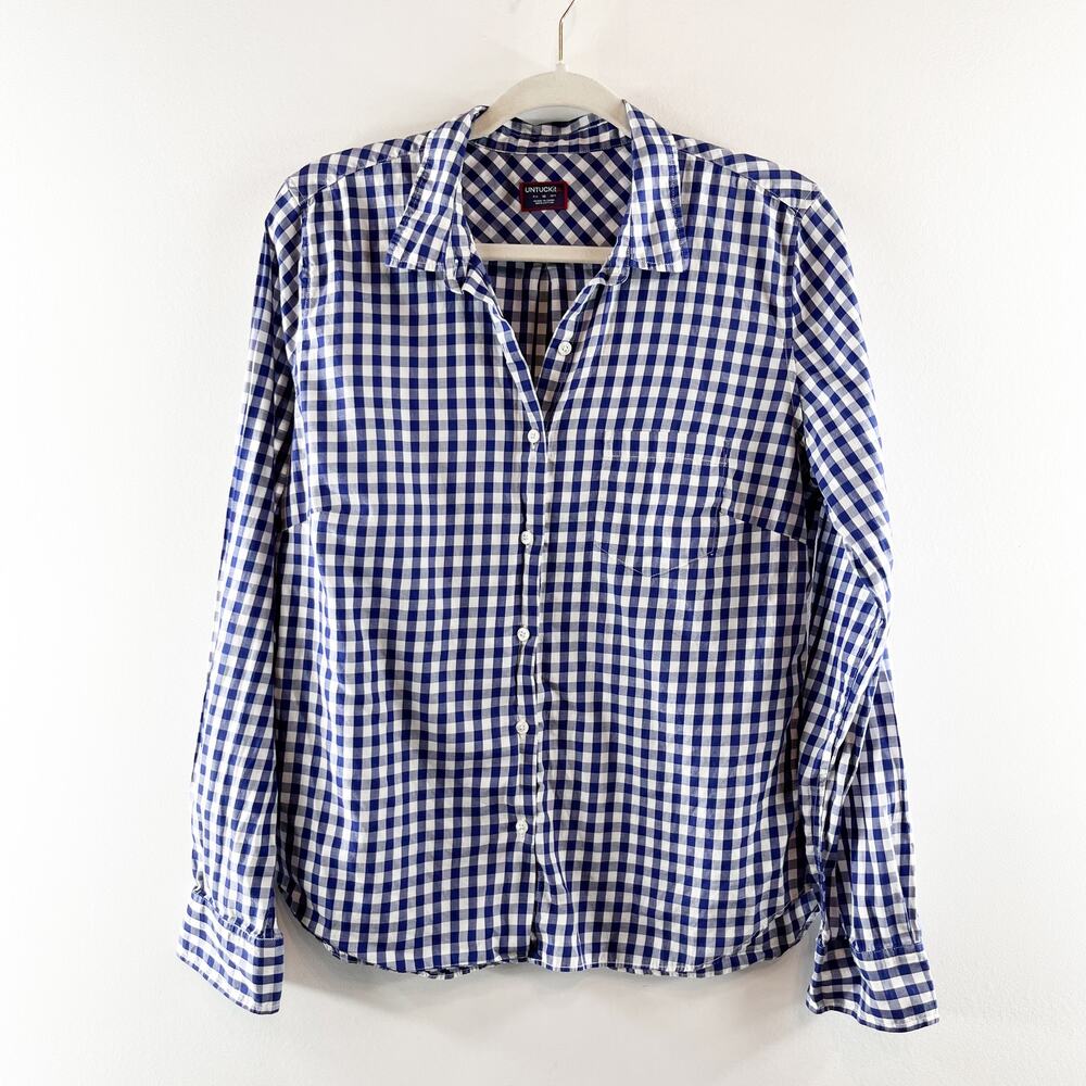 Untuckit Bundle of Two Gingham Plaid Button Down Tops Blue 10